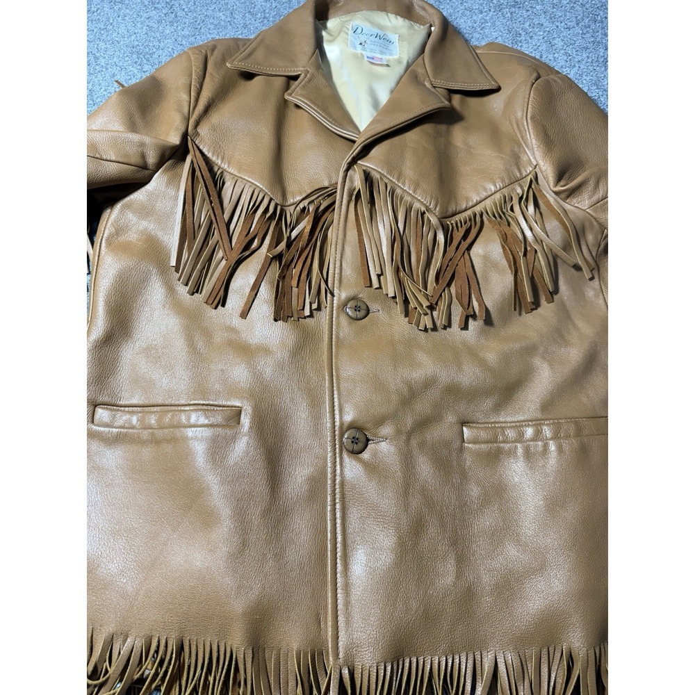 Vintage 90s Deer Wear Brand Men's‎ Deerskin Leather Fringe Button Jacket Size 46 - Picture 5 of 7